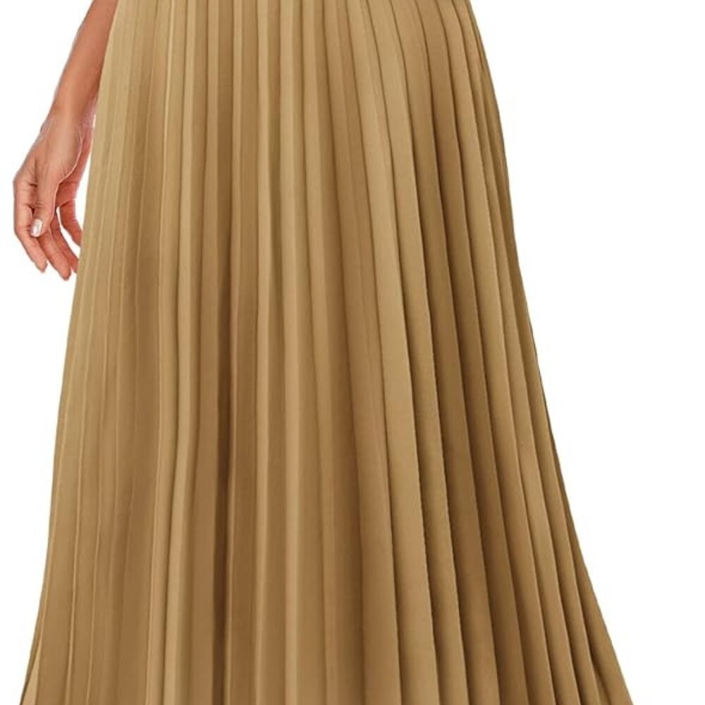 DRESSTELLS Pleated Midi Skirt, Long High Waisted Chiffon Flare Casual Skirt